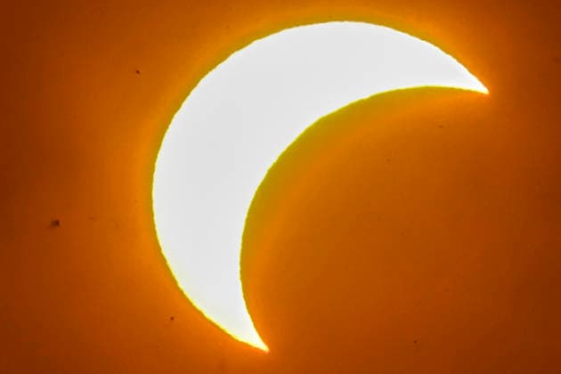 Partial Solar Eclipse in Hungary This image shows a partial solar eclipse captured in Hungary, Sopron. The moon will cover about 86% of the sun during this solar eclipse. Zsombor Toth Sopron Gyor-Moson-Sopron Hungary Copyright: xZsomborxTothx