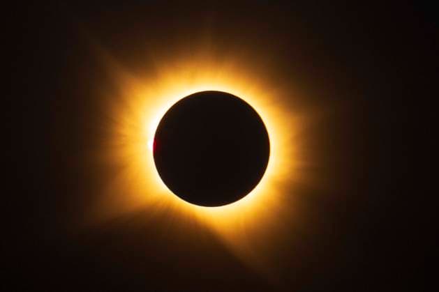 Total solar eclipse in Spain™s Palencia Province, sun covered by moon during totality. Becerril de Campos Palencia Spain