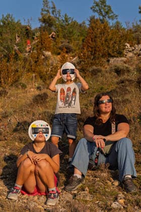 Total solar eclipse in Capafonts, Spain. A memebers of a family looking the total solar eclipse in Capafonts, Tarragona, Spain, on August 12, 2026. Capafonts Tarragona Spain