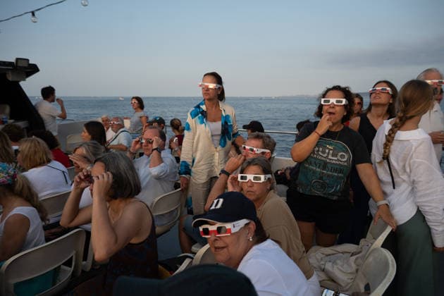 Cantabria Observes the Total Solar Eclipse of 2026 Several people during the total solar eclipse of 2026, on August 12, 2026, in Cantabria, Spain. This is the first total solar eclipse visible from the Iberian Peninsula in over a century. The path of totality crosses Spain from west to east and passes through numerous provincial capitals, from which observers will be able to catch a glimpse of the first event in the so-called trio of eclipses, since on August 2, 2027, another total eclipse will cross Spain, and on January 26, 2028, an annular eclipse will occur. AUGUST 12, 2026 Spain  Copyright: xNachoxCuberox 7712132