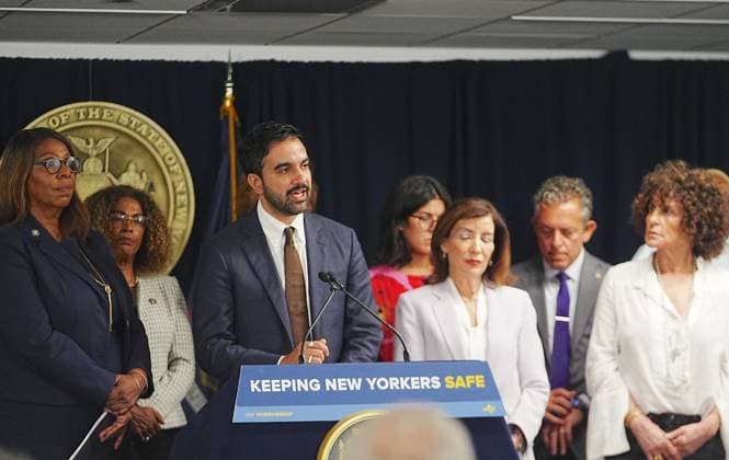 New York officials make an announcement standing up to federal ICE overreach NEW YORK, UNITED STATES- AUGUST 12, 2026: New York City Mayor Zohran Kwame Mamdani, and Attorney General Letitia James at a press conference to announce new state actions and $7.25 million in emergency legal defense funding to counter federal ICE overreach and assist vulnerable immigrant families on Wednesday, August 12, 2026, in New York City, U.S. Selcuk Acar Anadolu New York United States. Editorial use only. Please get in touch for any other usage.  Copyright: x2026xAnadoluxSelcukxAcarx
