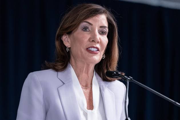 August 12, 2026, New York, New York, USA: Governor Kathy Hochul speaks during joint press briefing with Mayor Zohran Mamdani, Attorney General Letitia James and elected officials and activists standing up to Federal ICE overreach at Governor s office in New York, NY on August 12, 2026. New York USA - ZUMAr339 20260812_znp_r339_024 Copyright: xLevxRadinx