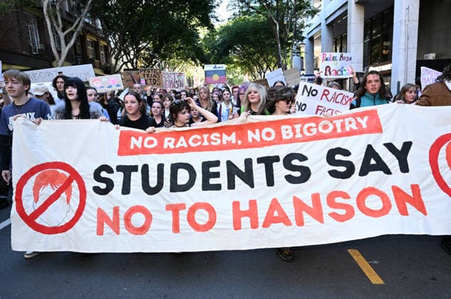 ONE NATION STUDENT PROTEST, Protestors are seen during a rally of high school and university students opposed to the policies of Pauline Hanson and One Nation at King George Square in Brisbane, Thursday, August 13, 2026. ( NO ARCHIVING BRISBANE QUEENSLAND AUSTRALIA  Copyright: xDARRENxENGLANDx 20260813171101491680