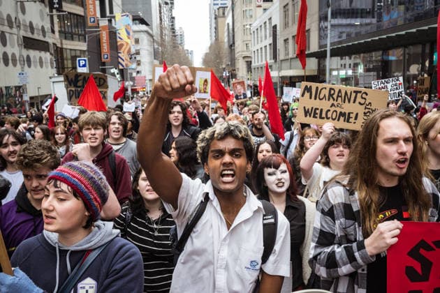 ONE NATION STUDENT PROTEST, Thousands expressed their displeasure at the rise of the One Nation Party during a rally of high school and university students opposed to the policies of Pauline Hanson and One Nation at State Library Victoria in Melbourne, Thursday, August 13, 2026. ( NO ARCHIVING Melbourne Victoria AUSTRALIA  Copyright: xCHRISTOPHERxHOPKINSx 20260813121168386983