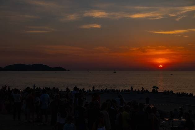 Solar Eclipse Seen From Caldano Tower In Lumio - Corsica The solar eclipse is seen from the Caldano Tower in Lumio, Corsica, France on August 12, 2026, as hundreds of people gather at this prime vantage point overlooking the Bay of Calvi to admire the rare spectacle. Photo by Shootpix ABACAPRESS.COM Lumio France  Copyright: xShootpix ABACAx