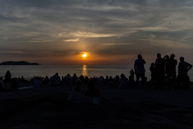 RECORD DATE NOT STATED Solar Eclipse Seen From Caldano Tower In Lumio - Corsica The solar eclipse is seen from the Caldano Tower in Lumio, Corsica, France on August 12, 2026, as hundreds of people gather at this prime vantage point overlooking the Bay of Calvi to admire the rare spectacle. Photo by Shootpix ABACAPRESS.COM Lumio France  Copyright: xShootpix ABACAx