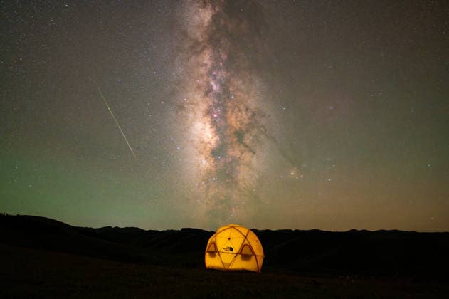 (260813) -- BEIJING, Aug. 13, 2026 -- This photo taken on Aug. 12, 2026 shows Perseid meteor shower over Jiangrong Township of Hongyuan County, southwest China s Sichuan Province. Perseid meteor shower, which peaks on August 12 and 13 this year, is an annual meteor shower that occurs from mid-July to late August. (Photo by Xinhua) (EcoChina)CHINA-PERSEID METEOR SHOWER (CN) YangxChangjin 