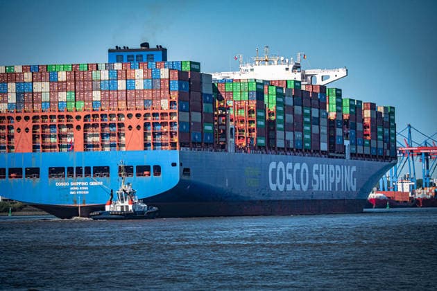 Hamburg, Elbe River, Port of Hamburg, Cosco container ship, August 13, 2026, Hamburg
