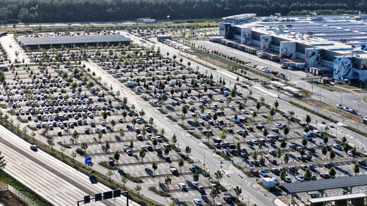 Tesla Gigafactory, Employee Parking, Grünheide, August 12, 2026, Grünheide, Brandenburg, Germany