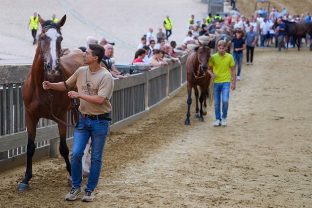 August 13, 2026, Siena, Toscana, ITALIA: Siena, Piazza del Campo Ã¢â‚¬ August 13, 2026. The *Tratta* took place this morning; it is one of the key moments of the Palio, during which the selected horses are assigned by lot to the ten *Contrade* participating in the race on August 16. Siena ITALIA  - ZUMAs236 20260813_aap_s236_027 Copyright: xFabioxSassox