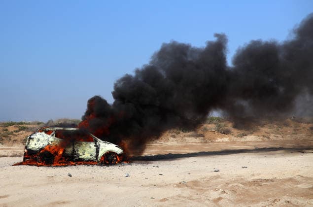 Aftermath Of Israeli Airstrike In Gaza, Palestine A car burns following an Israeli airstrike in Gaza City, Gaza, on August 13, 2026. Gaza Palestine  Copyright: xMajdixFathix originalFilename: fathi-notitle260813_npTjg.jpg