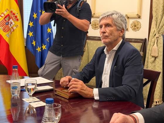 Marlaska travels to Ceuta to hold several meetings to assess the evolving situation in the autonomous city. Interior Minister Fernando Grande Marlaska during his meeting with the president of the autonomous city of Ceuta, Juan José Vivas, at the Government Delegation on August 13, 2026, in Ceuta, Spain. Marlaska has traveled to Ceuta once again to assess the evolving situation in the autonomous city. AUGUST 13, 2026 CEUTA MIGRATION CRISIS MINISTER PRESIDENT VIVAS Gabriela Sardá Nún Ceuta Ceuta, Spain  Copyright: xGabrielaxSardaxNunezx 7713303