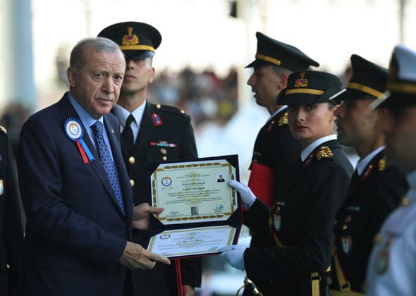 Turkish President Recep Tayyip Erdogan ANKARA, TURKIYE - AUGUST 13: (----EDITORIAL USE ONLY - MANDATORY CREDIT - TURKISH PRESIDENCY MURAT KULA HANDOUT - NO MARKETING NO ADVERTISING CAMPAIGNS - DISTRIBUTED AS A SERVICE TO CLIENTS----) Turkish President Recep Tayyip Erdogan presents diplomas to the award recipients during Gendarmerie and Coast Guard Academy Graduation Ceremony at Gendarmerie and Coast Guard Academy in Beytepe district of Ankara, Turkiye on August 13, 2026. Turkish Presidency Murat Kula Anadolu Ankara Turkey. Editorial use only. Please get in touch for any other usage.  Copyright: x2026xAnadoluxTurkishxPresidencyx xMuratxKulax