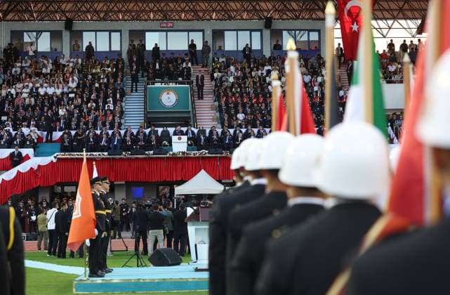 Turkish President Recep Tayyip Erdogan ANKARA, TURKIYE - AUGUST 13: (----EDITORIAL USE ONLY - MANDATORY CREDIT - TURKISH PRESIDENCY MURAT KULA HANDOUT - NO MARKETING NO ADVERTISING CAMPAIGNS - DISTRIBUTED AS A SERVICE TO CLIENTS----) Turkish President Recep Tayyip Erdogan delivers a speech during Gendarmerie and Coast Guard Academy Graduation Ceremony at Gendarmerie and Coast Guard Academy in Beytepe district of Ankara, Turkiye on August 13, 2026. Turkish Presidency Murat Kula Anadolu Ankara Turkey. Editorial use only. Please get in touch for any other usage.  Copyright: x2026xAnadoluxTurkishxPresidencyx xMuratxKulax