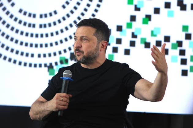 President of Ukraine Volodymyr Zelenskyy meets participants, experts, and partners during the final stage of selection for the National Tysiachovesna Initiative, Ivano-Frankivsk, Ukraine, August 13, 2026. The Tysiachovesna (Thousand Springs) Initiative of the President of Ukraine is implemented by the Ministry of Culture and the Office of the President. It is designed to foster the creation of new, high-quality Ukrainian cultural products, with up to UAH 4 billion in state support allocated for its implementation. (Photo by Yurii Rylchuk Ukrinform) President Zelenskyy speaks at National Tysiachovesna Initiative final  Copyright: xYuriixRylchukx