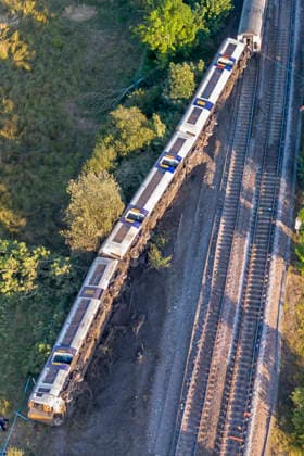 August 13, 2026, Lewes, East Sussex, UK: Lewes, UK. An aerial view of a derailed train in Lewes. Emergency services at the scene where a train has derailed between Cooksbridge and Lewes in East Sussex, England Lewes UK  - ZUMAl94_ 20260813_zaf_l94_057 Copyright: xMarcinxNowakx
