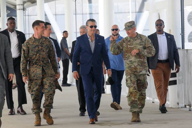 US and Panamanian forces conduct joint maritime operations during PANAMAX 2026 exercise PANAMA CITY, PANAMA - AUGUST 13: US Secretary of Defense Pete Hegseth stands alongside U.S. and partner nation personnel during the PANAMAX 2026 joint security exercise in Panama on August 13, 2026. Held live and in the field for the first time since 2012, the 11-day multinational exercise brought together forces from the U.S., Panama, and 17 partner nations to conduct maritime drills, air assault missions, cyber defense, and special operations training aimed at protecting the Panama Canal and countering regional security threats. Daniel Gonzalez Anadolu Panama City Panama. Editorial use only. Please get in touch for any other usage.  Copyright: x2026xAnadoluxDanielxGonzalezx