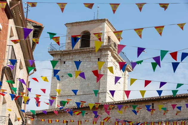 August 13, 2026, PeoÂ±Afiel, Valladolid, USA: Banderitas fill the streets and plazas of the village of PeoÂ±afiel, Spain for the Fiestas de Nuestra SeoÂ±ora y San Roque on Thursday, August 13, 2026. The annual festival, taking place this year on August 14-18, includes traditional bullfighting and bull running events. PeoÂ±Afiel USA - ZUMAg235 20260813_zap_g235_003 Copyright: xPaulxChristianxGordonx