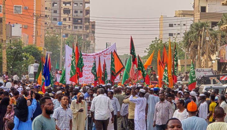 Traditional Prophet s Procession in Sudan KHARTOUM, SUDAN - AUGUST 13: People take part in Prophet s Procession march, which was held ahead of the anniversary of the Prophet Muhammad s birth, one of the country s deep-rooted traditions, in Khartoum, Sudan on August 13, 2026. Sufi groups performed devotional chants and hymns during the procession. Nezar Abdallah Basheer Anadolu Khartoum Sudan. Editorial use only. Please get in touch for any other usage.  Copyright: x2026xAnadoluxNezarxAbdallahxBasheerx