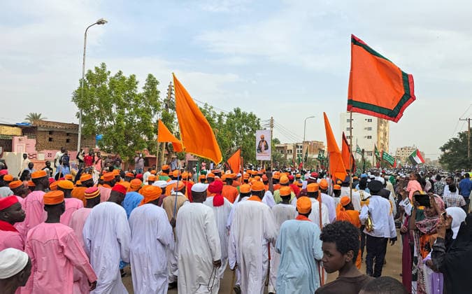 Traditional Prophet s Procession in Sudan KHARTOUM, SUDAN - AUGUST 13: People take part in Prophet s Procession march, which was held ahead of the anniversary of the Prophet Muhammad s birth, one of the country s deep-rooted traditions, in Khartoum, Sudan on August 13, 2026. Sufi groups performed devotional chants and hymns during the procession. Nezar Abdallah Basheer Anadolu Khartoum Sudan. Editorial use only. Please get in touch for any other usage.  Copyright: x2026xAnadoluxNezarxAbdallahxBasheerx
