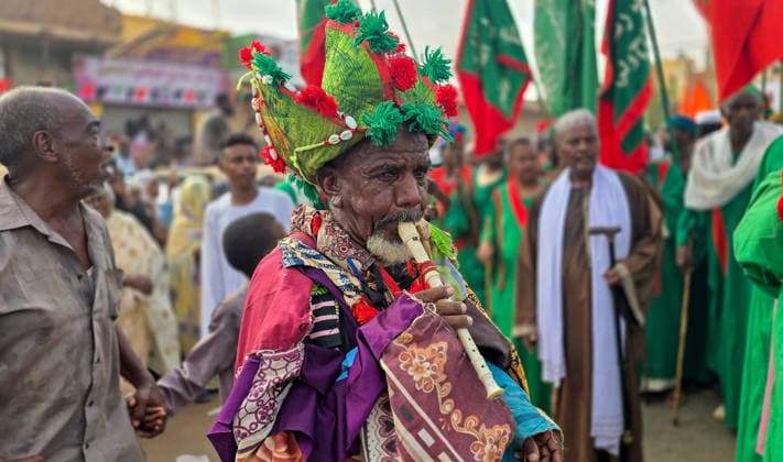 Traditional Prophet s Procession in Sudan KHARTOUM, SUDAN - AUGUST 13: People take part in Prophet s Procession march, which was held ahead of the anniversary of the Prophet Muhammad s birth, one of the country s deep-rooted traditions, in Khartoum, Sudan on August 13, 2026. Sufi groups performed devotional chants and hymns during the procession. Nezar Abdallah Basheer Anadolu Khartoum Sudan. Editorial use only. Please get in touch for any other usage.  Copyright: x2026xAnadoluxNezarxAbdallahxBasheerx