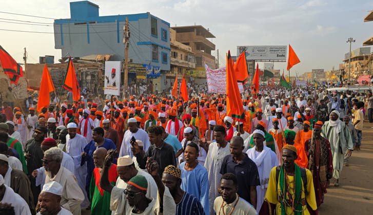 Traditional Prophet s Procession in Sudan KHARTOUM, SUDAN - AUGUST 13: People take part in Prophet s Procession march, which was held ahead of the anniversary of the Prophet Muhammad s birth, one of the country s deep-rooted traditions, in Khartoum, Sudan on August 13, 2026. Sufi groups performed devotional chants and hymns during the procession. Nezar Abdallah Basheer Anadolu Khartoum Sudan. Editorial use only. Please get in touch for any other usage.  Copyright: x2026xAnadoluxNezarxAbdallahxBasheerx