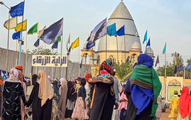 Traditional Prophet s Procession in Sudan KHARTOUM, SUDAN - AUGUST 13: People take part in Prophet s Procession march, which was held ahead of the anniversary of the Prophet Muhammad s birth, one of the country s deep-rooted traditions, in Khartoum, Sudan on August 13, 2026. Sufi groups performed devotional chants and hymns during the procession. Nezar Abdallah Basheer Anadolu Khartoum Sudan. Editorial use only. Please get in touch for any other usage.  Copyright: x2026xAnadoluxNezarxAbdallahxBasheerx