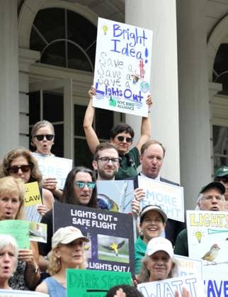 August 13, 2026, New York, New York, USA: Supporters and members of the NYC Bird Alliance gather outside City Hall to demand the passage of Lights Out legislation. The bill, dubbed Flaco s Law, aims to curb commercial night lighting to protect over 250,000 migratory birds from fatal building collisions in New York City annually. New York USA - ZUMAk03_ 20260813_zaf_k03_019 Copyright: xNancyxKaszermanx