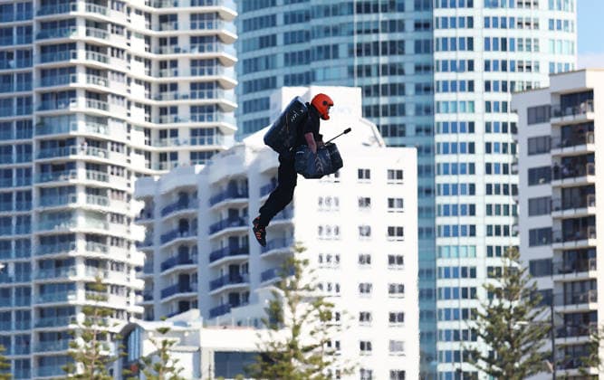 PACIFIC AIRSHOW, Performers in Gravity jet suits are seen during The Pacific Airshow Gold Coast in Surfers Paradise, Queensland, Friday, August 14, 2026. ( NO ARCHIVING Surfers Paradise Queensland AUSTRALIA  Copyright: xx 20260814167746602842