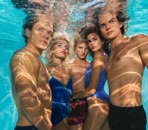 Homer Gere, Graham Campbell, Hayes Warner, Kaia Gerber, and Igby Rigney USA. Homer Gere, Graham Campbell, Hayes Warner, Kaia Gerber, and Igby Rigney in (C)Disney+ new series : The Shards (2026). PLOT: The Shards is part teenage coming of age, erotic thriller and exploration of the untamed and mysterious era of Los Angeles 1981, tracking a group of privileged high school friends as a serial killer strikes across the city. LMK106-J11896-130826 Supplied by LMKMEDIA. Editorial Only. Landmark Media is not the copyright owner of these Film or TV stills but provides a service only for recognised Media outlets. 