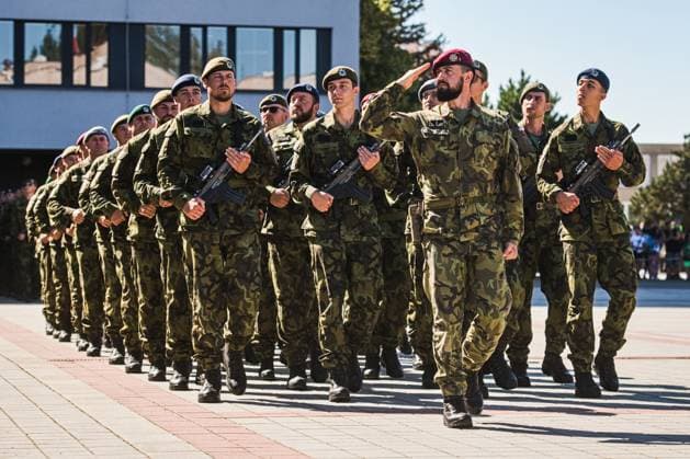 Czech Prime Minister Andrej Babis (ANO) and Czech Defence Minister Jaromir Zuna (for SPD) attend ceremonial military oath of participants in Military Academy basic course (pictured) in Vyskov, Czech Republic, August 14, 2026. (CTKxPhoto PatrikxUhlir) CTKPhotoP2026081403432  CTKPhotoP2026081403432