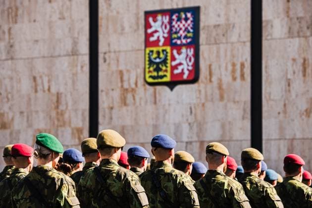 Czech Prime Minister Andrej Babis (ANO) and Czech Defence Minister Jaromir Zuna (for SPD), attend ceremonial military oath of participants in Military Academy basic course (pictured) in Vyskov, Czech Republic, August 14, 2026. (CTKxPhoto PatrikxUhlir) CTKPhotoP2026081403708  CTKPhotoP2026081403708
