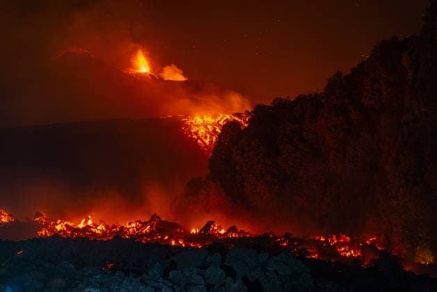 Mount Etna s eruptive activity continues CATANIA, ITALY - AUGUST 14: Mount Etna s eruptive activity continues, with active lava flows fed by vents located at 2,750 and 1,900 meters of altitude, alongside ongoing ash emissions from the Voragine summit crater in Catania, Sicily, Italy on August 14, 2026. The spectacular glowing lava streams have attracted an exceptional influx of hikers, tourists, and curious onlookers eager to witness the volcanic phenomenon at night. In response to this dangerous mass exodus towards the active lava fronts, local authorities have implemented strict roadblocks, parking bans along key mountain routes like the Mareneve road, and restricted access to the affected areas to ensure public safety. Meanwhile, the con  Copyright: x2026xAnadoluxSalvatorexAllegrax