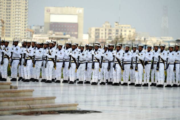 (260814) -- KARACHI, Aug. 14, 2026 -- Pakistani military personnel attend a ceremony to celebrate Pakistan s Independence Day in the southern Pakistani port city of Karachi on Aug. 14, 2026. (Str Xinhua) PAKISTAN-KARACHI-INDEPENDENCE DAY-CELEBRATIONS AhmadxKamal 