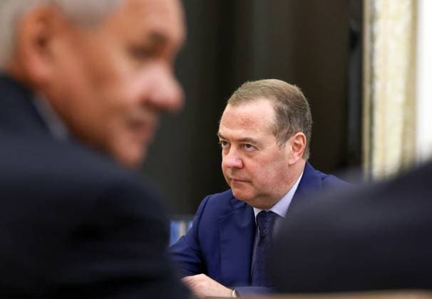 Russia Putin Security Council 9221898 14.08.2026 Deputy Chairman of the Russian Security Council Dmitry Medvedev attends a meeting of President Vladimir Putin with members of the Security Council at the Kremlin in Moscow, Russia. Alexander Kazakov Sputnik Moscow Russia  Copyright: xAlexanderxKazakovx