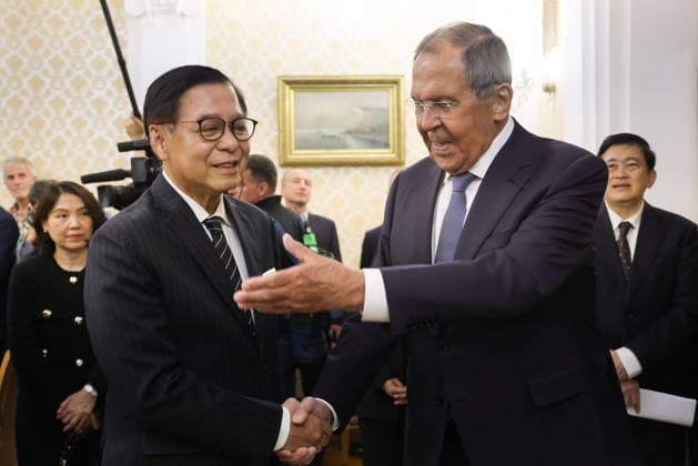 RUSSIA, MOSCOW - AUGUST 14, 2026: A meeting takes place between Sihasak Phuangketkeow (L), Foreign Minister of Thailand, and his counterpart Sergei Lavrov of Russia. Vladimir Gerdo TASS  96142282