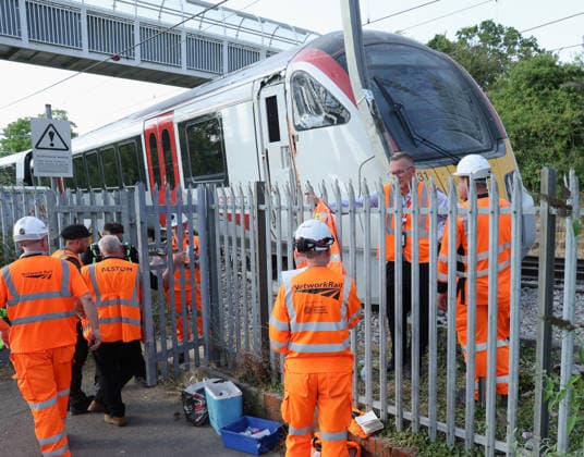 Another train derails in UK day after East Sussex incident injured 20 WICKFORD, UNITED KINGDOM - AUGUST 14: Emergency services and rail investigation teams attend the scene following a train derailment near Wickford railway station in Essex, United Kingdom, on August 14, 2026. The rear carriages of a Greater Anglia passenger train derailed in an upright position, causing significant travel disruption and line closures between London Liverpool Street and Southend Victoria, with no injuries reported in the incident. Jacqueline Lawrie Anadolu Essex United Kingdom. Editorial use only. Please get in touch for any other usage.  Copyright: x2026xAnadoluxJacquelinexLawriex