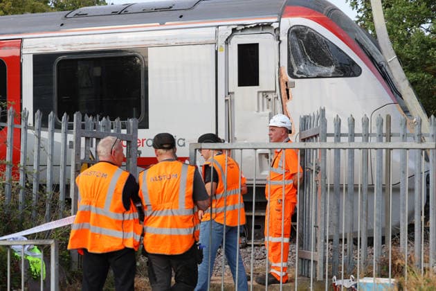 Another train derails in UK day after East Sussex incident injured 20 WICKFORD, UNITED KINGDOM - AUGUST 14: Emergency services and rail investigation teams attend the scene following a train derailment near Wickford railway station in Essex, United Kingdom, on August 14, 2026. The rear carriages of a Greater Anglia passenger train derailed in an upright position, causing significant travel disruption and line closures between London Liverpool Street and Southend Victoria, with no injuries reported in the incident. Jacqueline Lawrie Anadolu Essex United Kingdom. Editorial use only. Please get in touch for any other usage.  Copyright: x2026xAnadoluxJacquelinexLawriex