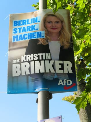 Afd GER, Berlin, 20260814, Wahlplakat , Landtagswahl, AfD, Kristin Brinker *** AfD GER, Berlin, 20260814, campaign poster, state election, AfD, Kristin Brinker