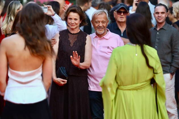 Sarajevo, Bosnia and Herzegovina, 140826. National Theatre. The 32nd Sarajevo Film Festival kicked off tonight with a red carpet and screening of the film Fatherland by PaweÅ‚ Pawlikowski. In the photo: Emily Watson, Emir Hadzihafizbegovic. Photo: Antonio Balic CROPIX Copyright: xxAntonioxBalicx sarajevo_film_festival4-140826