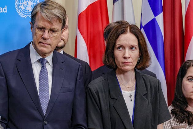 August 14, 2026, New York, New York, United States: KATRI LOHMUS Deputy Permanent Representative of Estonia to the United Nations stands with other delegates during a press briefing on Afghanistan Five Years On at UNHQ. New York United States  - ZUMAo116 20260814_znp_o116_016 Copyright: xBiancaxOterox