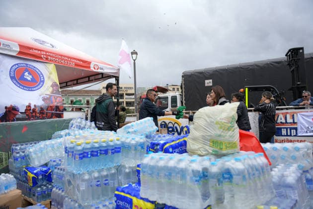 Colombia Earthquake - Donations Humanitarian aid is loaded onto trucks in Pasto, Narino, Colombia, on August 14, 2026, as approximately 100 metric tons of supplies are dispatched from the city to different parts of the country for communities affected by the 7.4 earthquake that struck Colombia on August 10, 2026. Pasto Narino Colombia Copyright: xCamiloxErassox