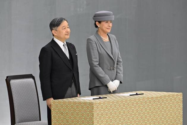 Japan commemorates war dead on 81st anniversary of end of World War II TOKYO, JAPAN - AUGUST 15 : Japan’s Emperor Naruhito and Empress Masako stand before attendees during the National Memorial Service for the War Dead at the Nippon Budokan in Tokyo, Japan, August 15, 2026. David Mareuil Anadolu Tokyo Japan. Editorial use only. Please get in touch for any other usage.  Copyright: x2026xAnadoluxDavidxMareuilx