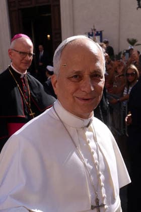 Pope Leo XIV Arrives For The Solemnity of the Assumption Mass - Castelgandolfo Pope Leo XIV presides over Mass for the Solemnity of the Assumption at the Pontifical Parish of St. Thomas of Villanova in Castelli Romani, Italy on August 15, 2026, as a bee lands on his forehead during the ceremony. Photo by Marco Iacobucci IPA ABACAPRESS.COM Castelgandolfo italia Italy  Copyright: xIacobuccixMarco IPA ABACAx