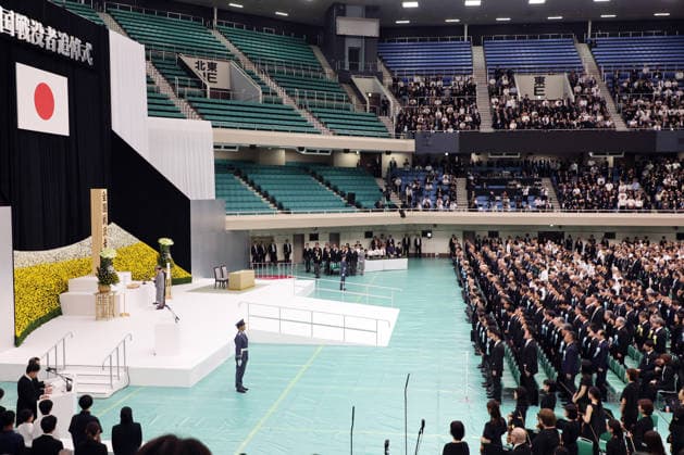 August 15, 2026, Tokyo, Japan - This picture shows a general view of the memorial service for the war dead at the Nippon Budokan hall in Tokyo on Saturday, August 15, 2026, while Emperor Naruhito and Empress Masako attend. Japan marked the 81st anniversary of its surrender of World War II. (photo by Yoshio Tsunoda AFLO)  aflo_341018802
