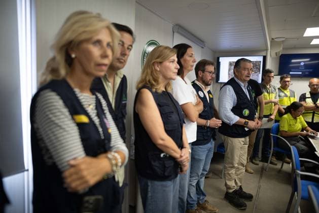 Antonio Sanz Provides an Update on the Huelva Wildfire at the PMA in Niebla. The First Vice President and Minister of the Presidency, Health, and Emergencies, Antonio Sanz, addresses the media. On August 15, 2026, in Niebla, Huelva, Andalusia, Spain. The First Vice President and Minister of the Presidency, Health, and Emergencies, Antonio Sanz, addresses the media at the Forward Command Post for the fire in Niebla, Huelva. His briefing provides information on the fire’s progress and the status of the emergency response deployed in the area. August 15, 2026, Huelva, Andalusia, Spain Huelva, Andalusia, Spain Spain  Copyright: xClaraxCarrascox 7715254