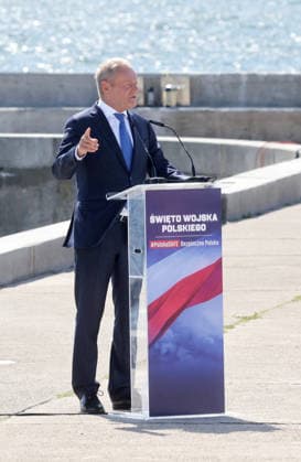Polish Armed Forces Day celebrations Photo: Karol Strzelecki East News Polish prime minister Donald Tusk deliveres a speech ahead of the central naval military parade on the waters of Gdansk Bay marking the Polish Armed Forces Day and 106th anniversary of 1920 victory over Soviet Russia at the Battle of Warsaw during the Polish?Soviet War on August 15, 2026 in Gdynia, Poland. EN_01682637_0005 