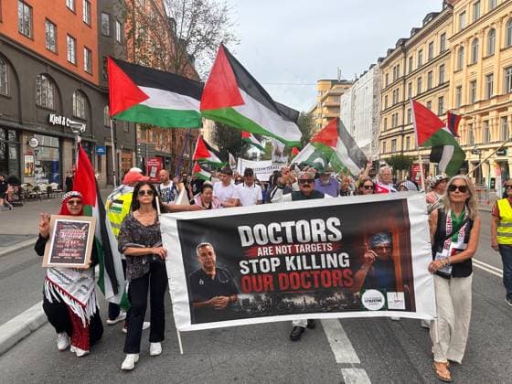 Protesters gather in Stockholm to condemn Israeli military strikes in Gaza and Lebanon STOCKHOLM, SWEDEN - AUGUST 15: Demonstrators wave Palestinian flags and display banners in central Stockholm, Sweden, on August 15, 2026, during a rally to protest ongoing Israeli military attacks in Gaza and southern Lebanon. Atila Altuntas Anadolu Stockholm Sweden. Editorial use only. Please get in touch for any other usage.  Copyright: x2026xAnadoluxAtilaxAltuntasx