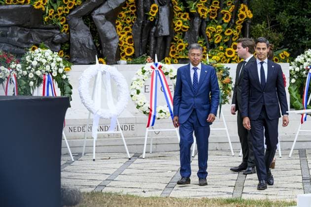 Den Haag, The Netherlands, 2026-08-15 19:56:14 THE HAGUE, 15-08-2026, Indies Monument On August 15, the Netherlands commemorates the end of the Second World War in the former Dutch East Indies. During the National Remembrance Day, the victims who perished due to war and violence in Asia are remembered. PHOTO: NLBeeld Patrick van Emst In the photo: Prime Minister Rob Jetten and National Remembrance Day August 15, 2026 Chairman Paul Doop Credit: NL Beeld Patrick van Emst  Copyright: xx x