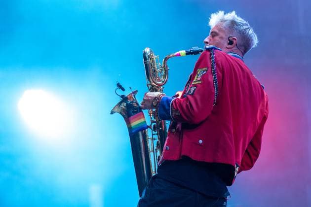 MEUTE performs at Vodafone Paredes de Coura 2026 in Portugal - 15 Aug Adrian Hanack, baritone saxophone player of MEUTE, performs on the main stage during the final day of Vodafone Paredes de Coura. Paredes de Coura Portugal Copyright: xDiogoxBaptistax xSOPAxImagesx DB_MEUTEMainStage20260815PDC_009
